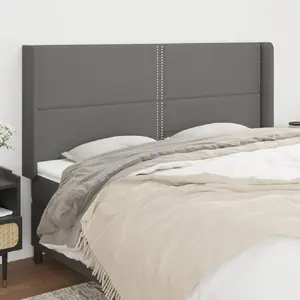 vidaXL Tête de lit avec oreilles Gris foncé 163x16x118/128 cm Tissu pas cher