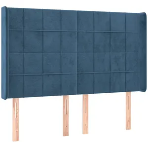 vidaXL Tête de lit avec oreilles Bleu foncé 147x16x118/128 cm Velours pas cher