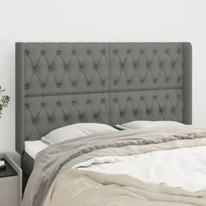 vidaXL Tête de lit avec oreilles Gris foncé 163x16x118/128 cm Tissu pas cher