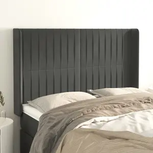 vidaXL Tête de lit avec oreilles Gris foncé 147x16x118/128 cm Velours pas cher