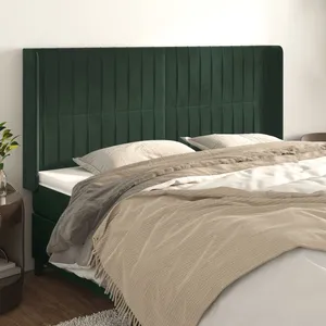 vidaXL Tête de lit avec oreilles Vert foncé 183x16x118/128 cm Velours pas cher