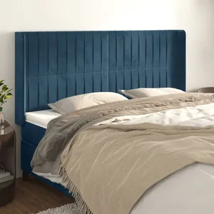 vidaXL Tête de lit avec oreilles Bleu foncé 183x16x118/128 cm Velours pas cher