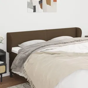 vidaXL Tête de lit avec oreilles Marron foncé 163x23x78/88 cm Tissu pas cher