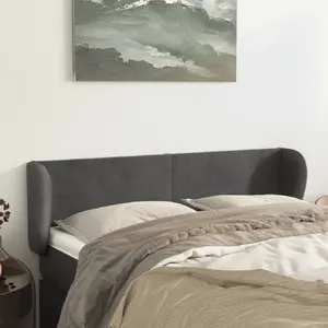 vidaXL Tête de lit avec oreilles Gris foncé 147x23x78/88 cm Velours pas cher