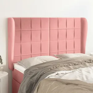 vidaXL Tête de lit avec oreilles Rose 147x23x118/128 cm Velours pas cher