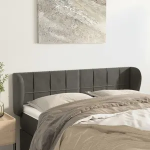 vidaXL Tête de lit avec oreilles Gris foncé 147x23x78/88 cm Velours pas cher
