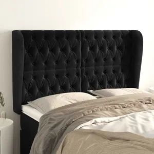 vidaXL Tête de lit avec oreilles Noir 163x23x118/128 cm Velours pas cher