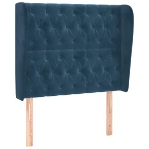 vidaXL Tête de lit avec oreilles Bleu foncé 103x23x118/128 cm Velours pas cher