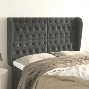 vidaXL Tête de lit avec oreilles Gris foncé 147x23x118/128 cm Velours pas cher
