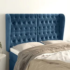 vidaXL Tête de lit avec oreilles Bleu foncé 147x23x118/128 cm Velours pas cher