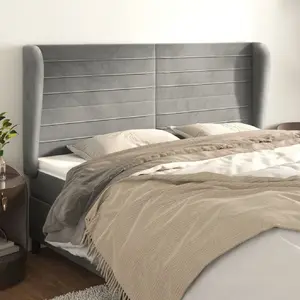 vidaXL Tête de lit avec oreilles Gris clair 163x23x118/128 cm Velours pas cher