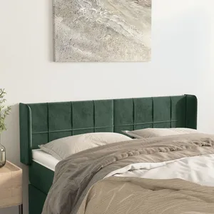 vidaXL Tête de lit avec oreilles Vert foncé 147x16x78/88 cm Velours pas cher
