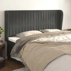 vidaXL Tête de lit avec oreilles Gris foncé 203x23x118/128 cm Velours pas cher
