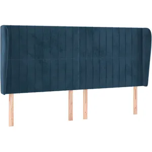 vidaXL Tête de lit avec oreilles Bleu foncé 203x23x118/128 cm Velours pas cher