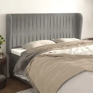 vidaXL Tête de lit avec oreilles Gris clair 163x23x118/128 cm Velours pas cher