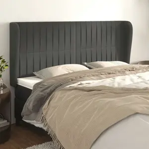 vidaXL Tête de lit avec oreilles Gris foncé 163x23x118/128 cm Velours pas cher