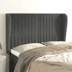 vidaXL Tête de lit avec oreilles Gris foncé 147x23x118/128 cm Velours pas cher