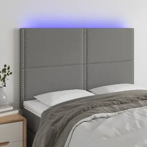 vidaXL Tête de lit à LED Gris foncé 144x5x118/128 cm Tissu pas cher