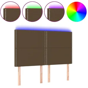 vidaXL Tête de lit à LED Marron foncé 144x5x118/128 cm Tissu pas cher