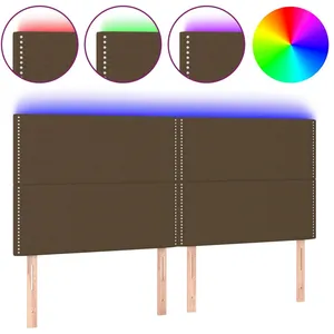 vidaXL Tête de lit à LED Marron foncé 200x5x118/128 cm Tissu pas cher
