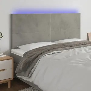 vidaXL Tête de lit à LED Gris clair 160x5x118/128 cm Velours pas cher