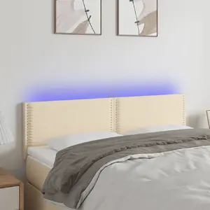 vidaXL Tête de lit à LED Crème 144x5x78/88 cm Tissu pas cher