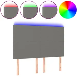vidaXL Tête de lit à LED Gris foncé 144x5x118/128 cm Tissu pas cher