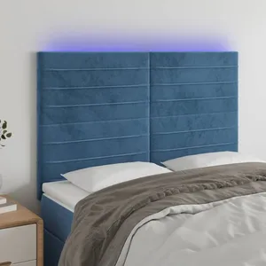 vidaXL Tête de lit à LED Bleu foncé 144x5x118/128 cm Velours pas cher