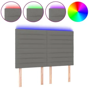 vidaXL Tête de lit à LED Gris foncé 144x5x118/128 cm Tissu pas cher