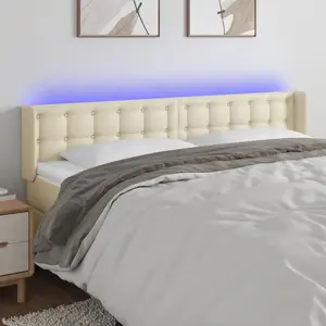 VidaXL Tête de lit à LED Crème 203x16x78/88 cm Similicuir pas cher