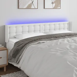 Comparateur de prix : vidaXL Tête de lit à LED Blanc 163x16x78/88 cm Similicuir