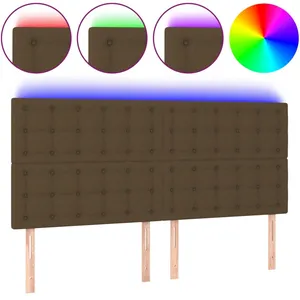 vidaXL Tête de lit à LED Marron foncé 160x5x118/128 cm Tissu pas cher