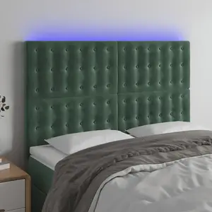 vidaXL Tête de lit à LED Vert foncé 144x5x118/128 cm Velours pas cher