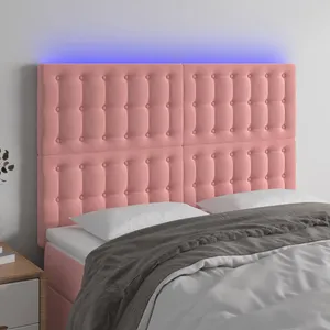 vidaXL Tête de lit à LED Rose 144x5x118/128 cm Velours pas cher