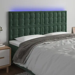 vidaXL Tête de lit à LED Vert foncé 160x5x118/128 cm Velours pas cher