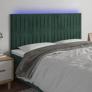 vidaXL Tête de lit à LED Vert foncé 160x5x118/128 cm Velours pas cher