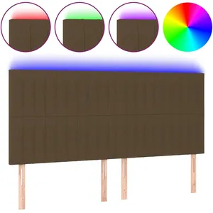 vidaXL Tête de lit à LED Marron foncé 200x5x118/128 cm Tissu pas cher