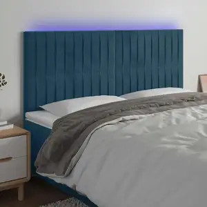 vidaXL Tête de lit à LED Bleu foncé 200x5x118/128 cm Velours pas cher