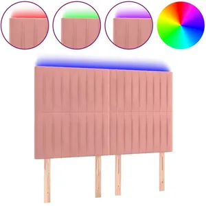 vidaXL Tête de lit à LED Rose 144x5x118/128 cm Velours pas cher