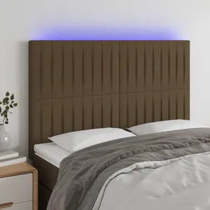vidaXL Vidaxl Tête De Lit À Led Marron Foncé 144x5x118/128 Cm Tissu pas cher