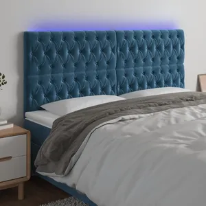 vidaXL Tête de lit à LED Bleu foncé 180x7x118/128 cm Velours pas cher