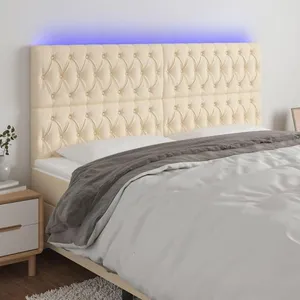 vidaXL Tête de lit à LED Crème 200x7x118/128 cm Tissu pas cher