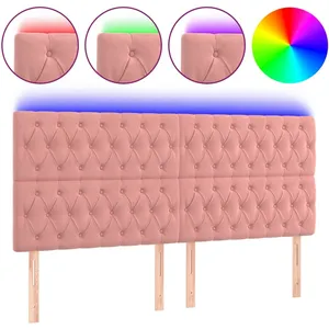 vidaXL Tête de lit à LED Rose 200x7x118/128 cm Velours pas cher