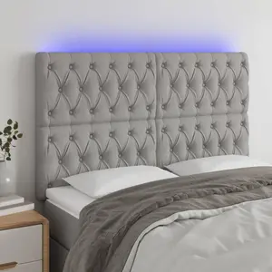 vidaXL Tête de lit à LED Gris clair 160x7x118/128 cm Tissu pas cher