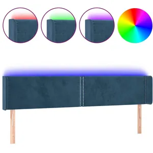 vidaXL Tête de lit à LED Bleu foncé 163x16x78/88 cm Velours pas cher