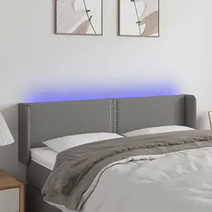 vidaXL Tête de lit à LED Gris foncé 147x16x78/88 cm Tissu pas cher