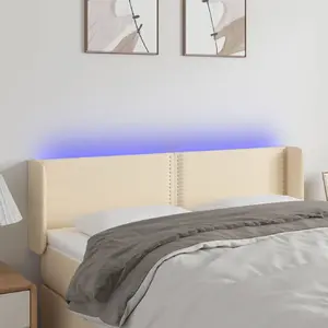 vidaXL Tête de lit à LED Crème 147x16x78/88 cm Tissu pas cher
