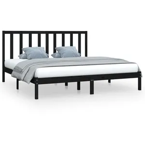 vidaXL Cadre de lit Noir Bois de pin massif 200x200 cm pas cher