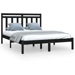 vidaXL Cadre de lit Noir Bois de pin massif 140x190 cm pas cher