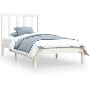 vidaXL Cadre de lit Blanc Bois de pin massif 75x190 cm Petit simple pas cher